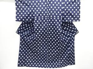 アンティーク　枡模様織り出し手織り紬単衣着物